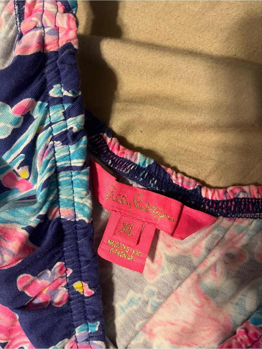 Lilly Pulitzer Navy Floral Dress with Pink & Aqua Print - Picture 2 of 3
